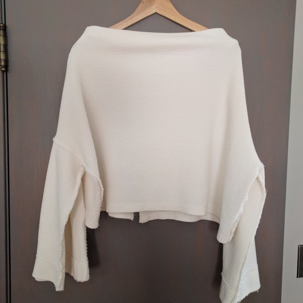 We The Free Size L Cotton Blend Ivory Cream Shrug-Style Oversize Bell Slv Top